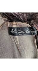 1970s Brown Polka Dot Devoré Feather Trim Gown