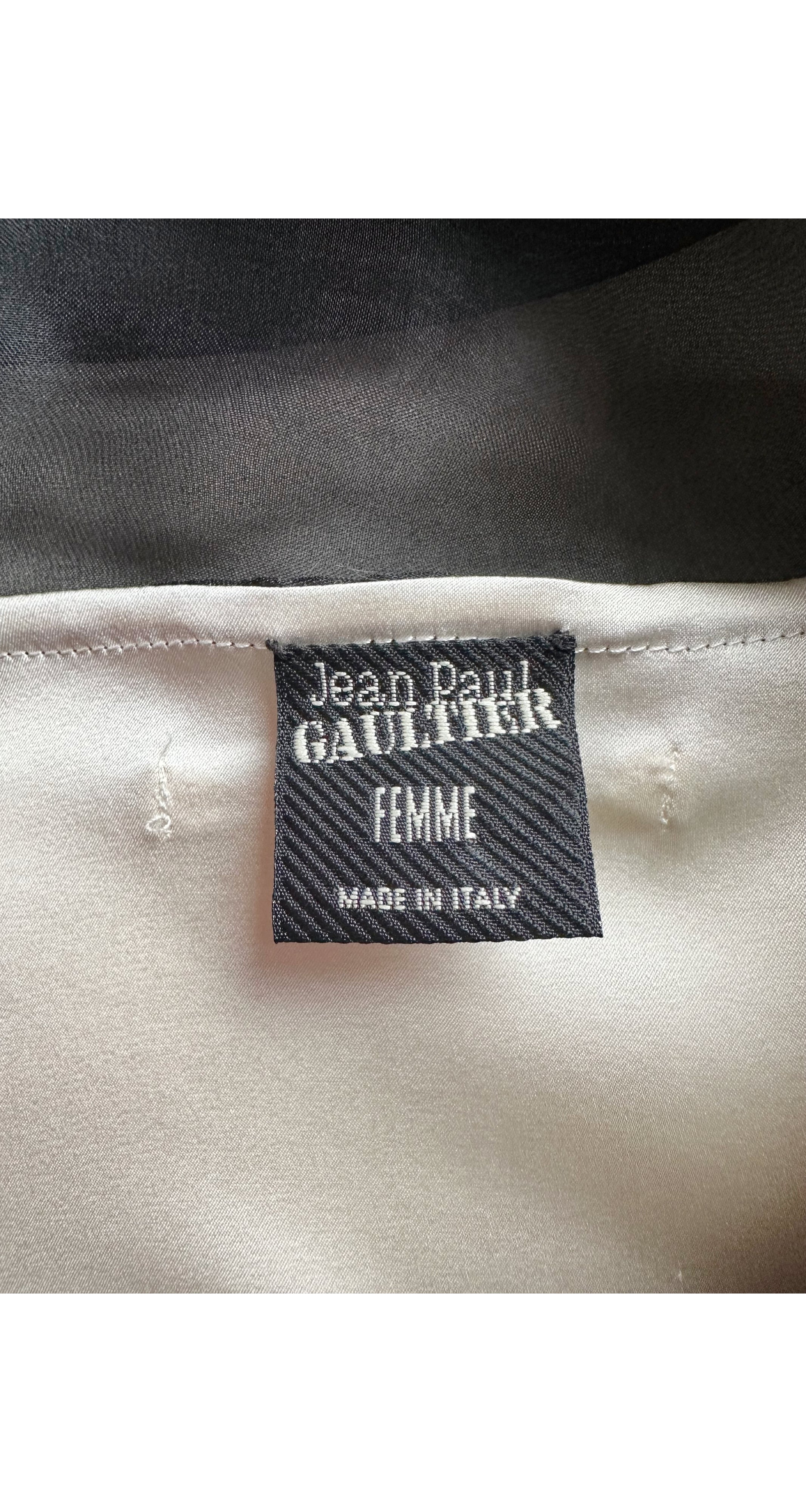 2000s Ivory Silk Black Organza Balloon Sleeve Blouse