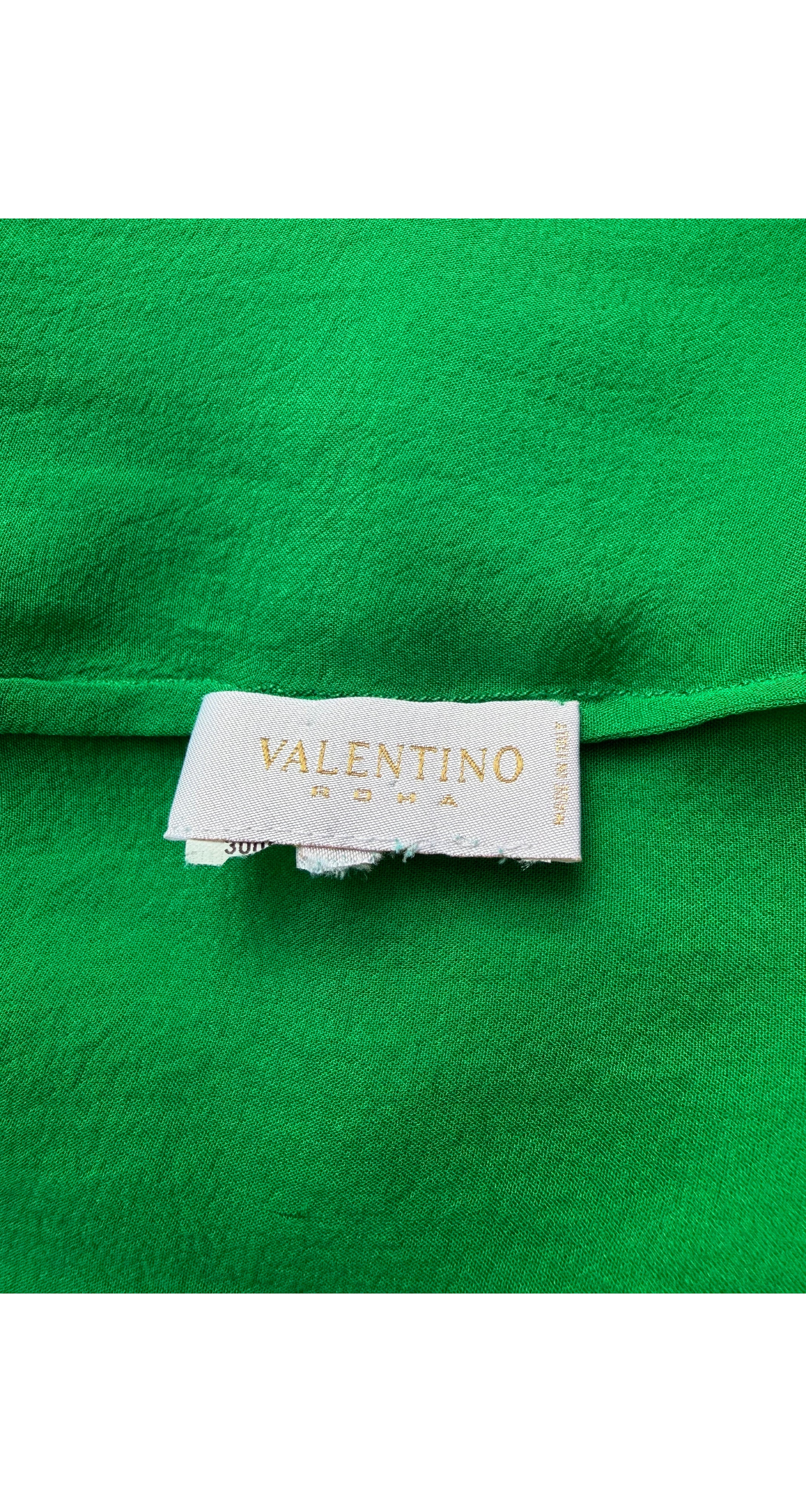 2000s Emerald Green Silk Chiffon Tiered Bow Sleeve Blouse