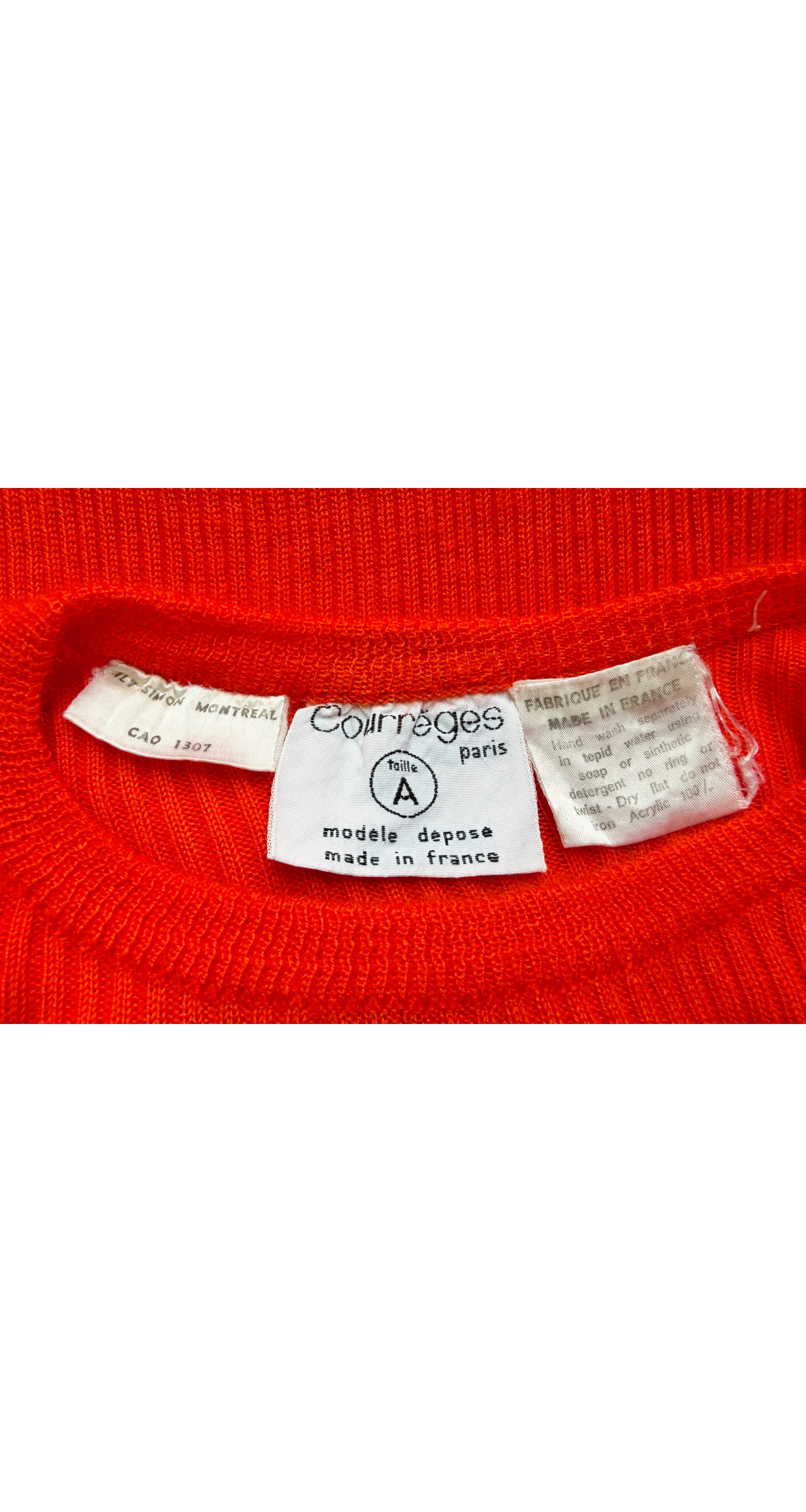 1970s Logo Orange Ribbed Knit Short Sleeve Top