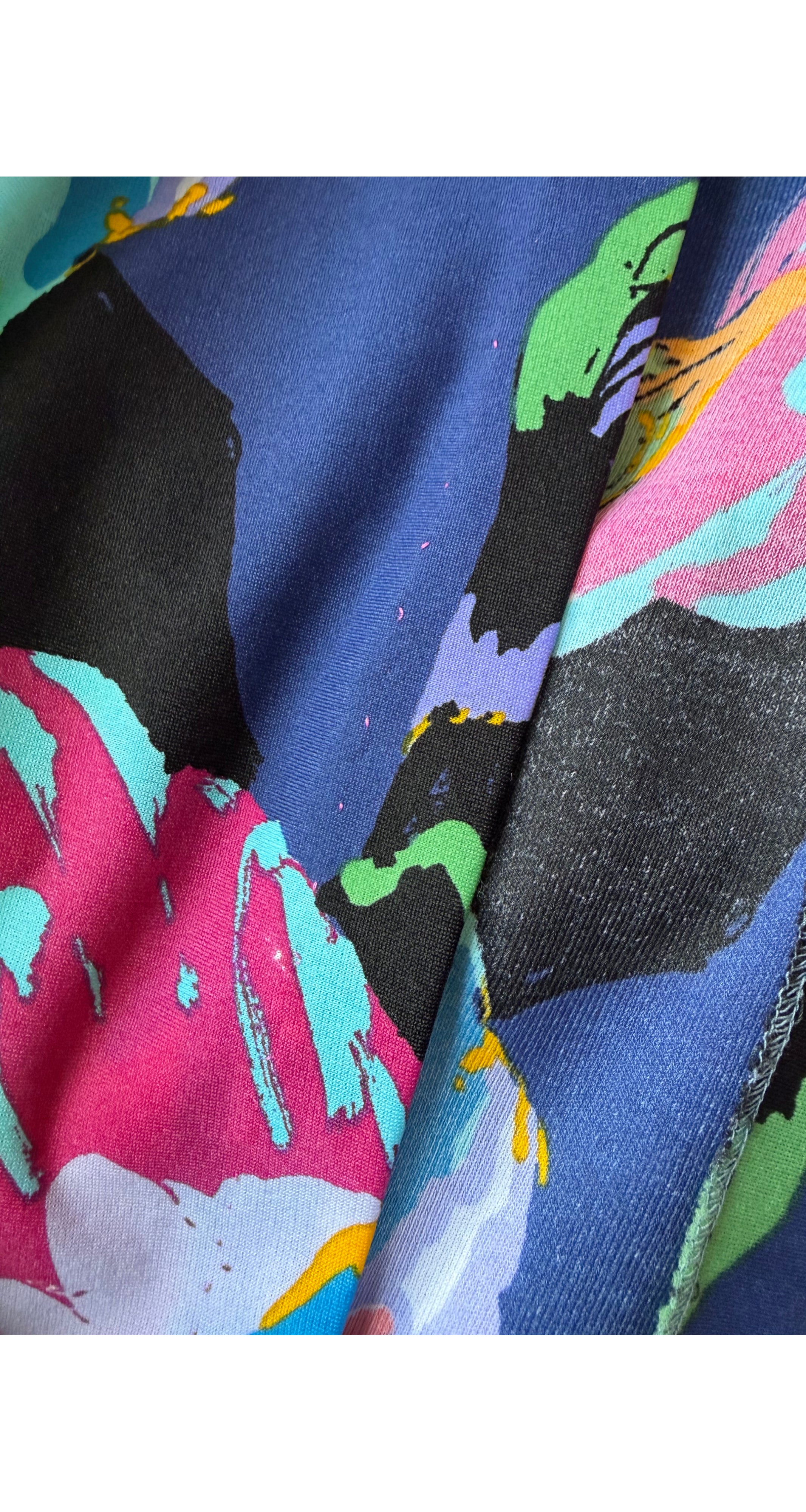 1970s Flying Bird Print Jersey Sleeveless Shift Dress