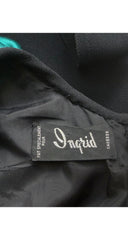 1980s Architectural Teal Satin & Black Crepe Evening Gown
