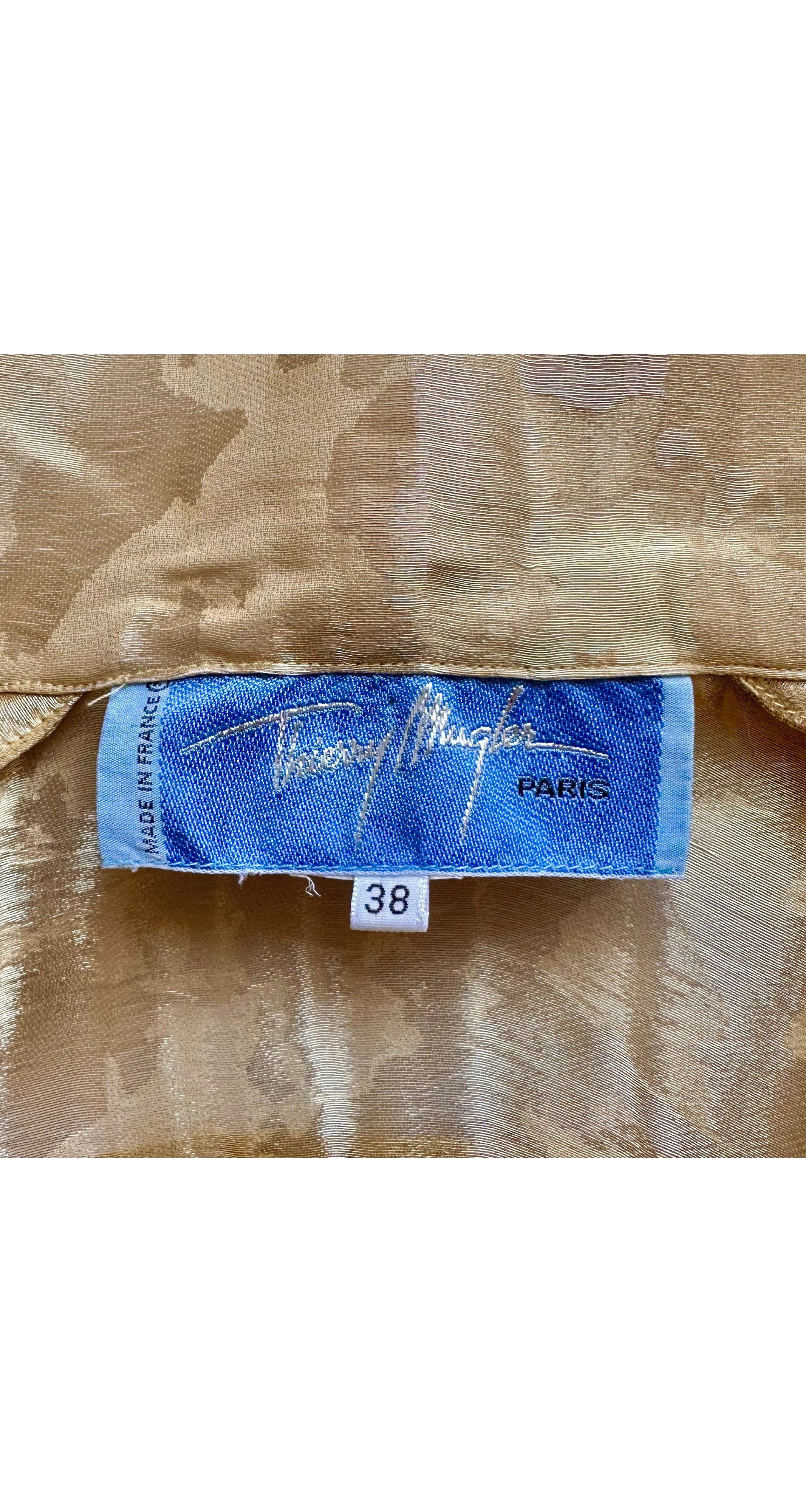 1990s Gold Organza Bishop Sleeve Peplum Blouse