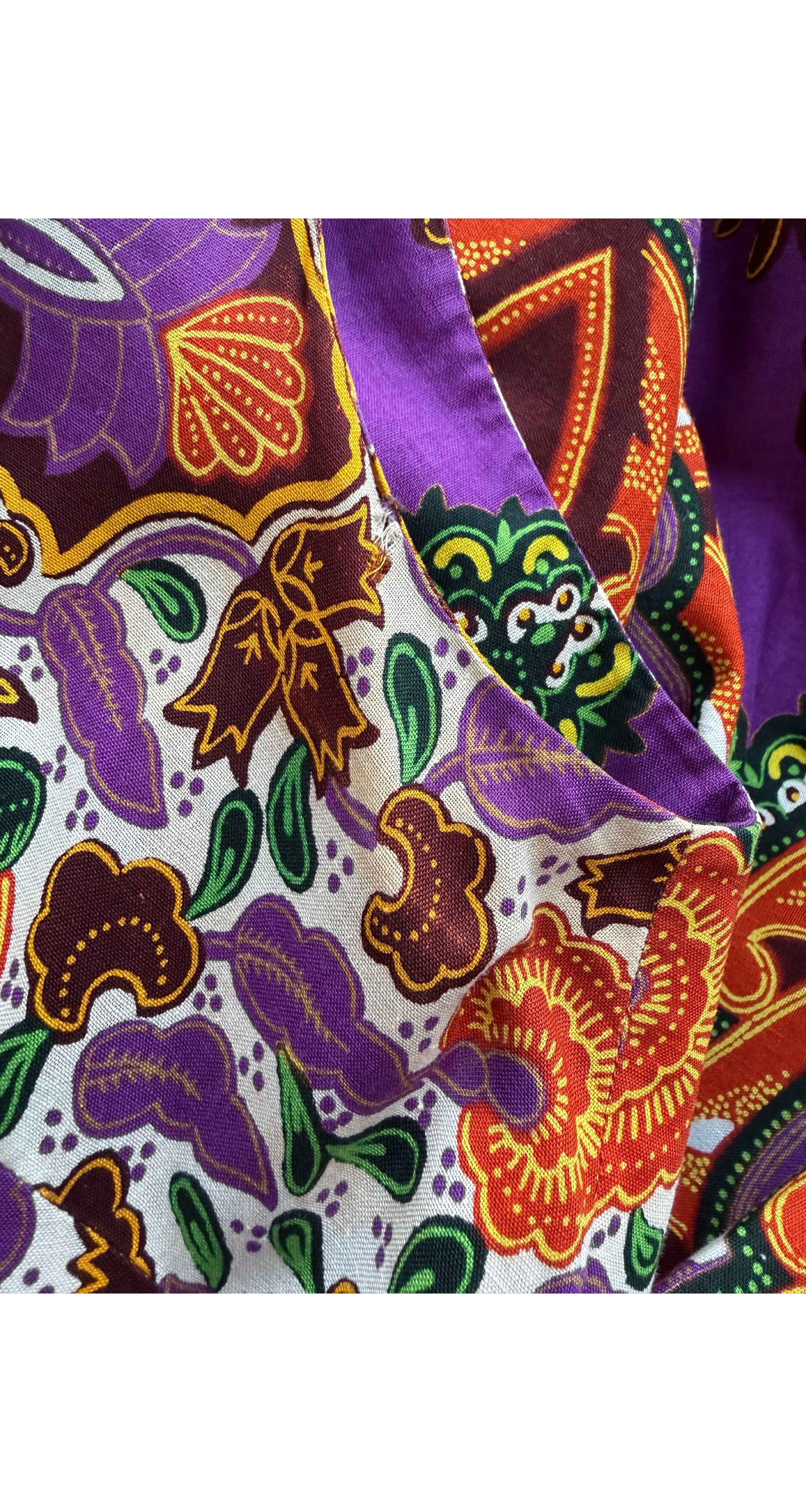 1960s Bird Batik Print Cotton Sleeveless Day Dress