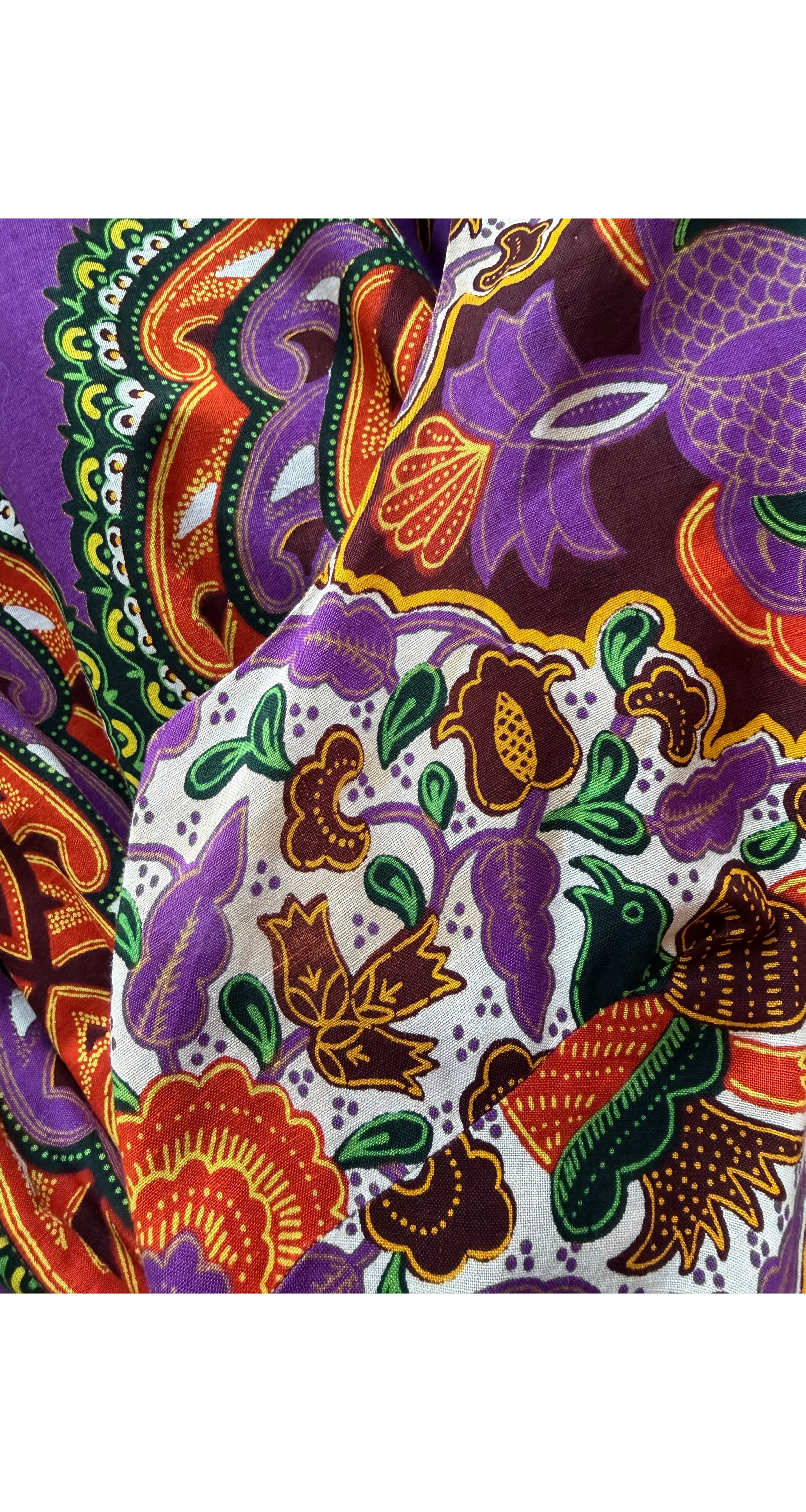 1960s Bird Batik Print Cotton Sleeveless Day Dress
