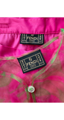 1990s Pink & Green Op Art Organza Top & Pants Set