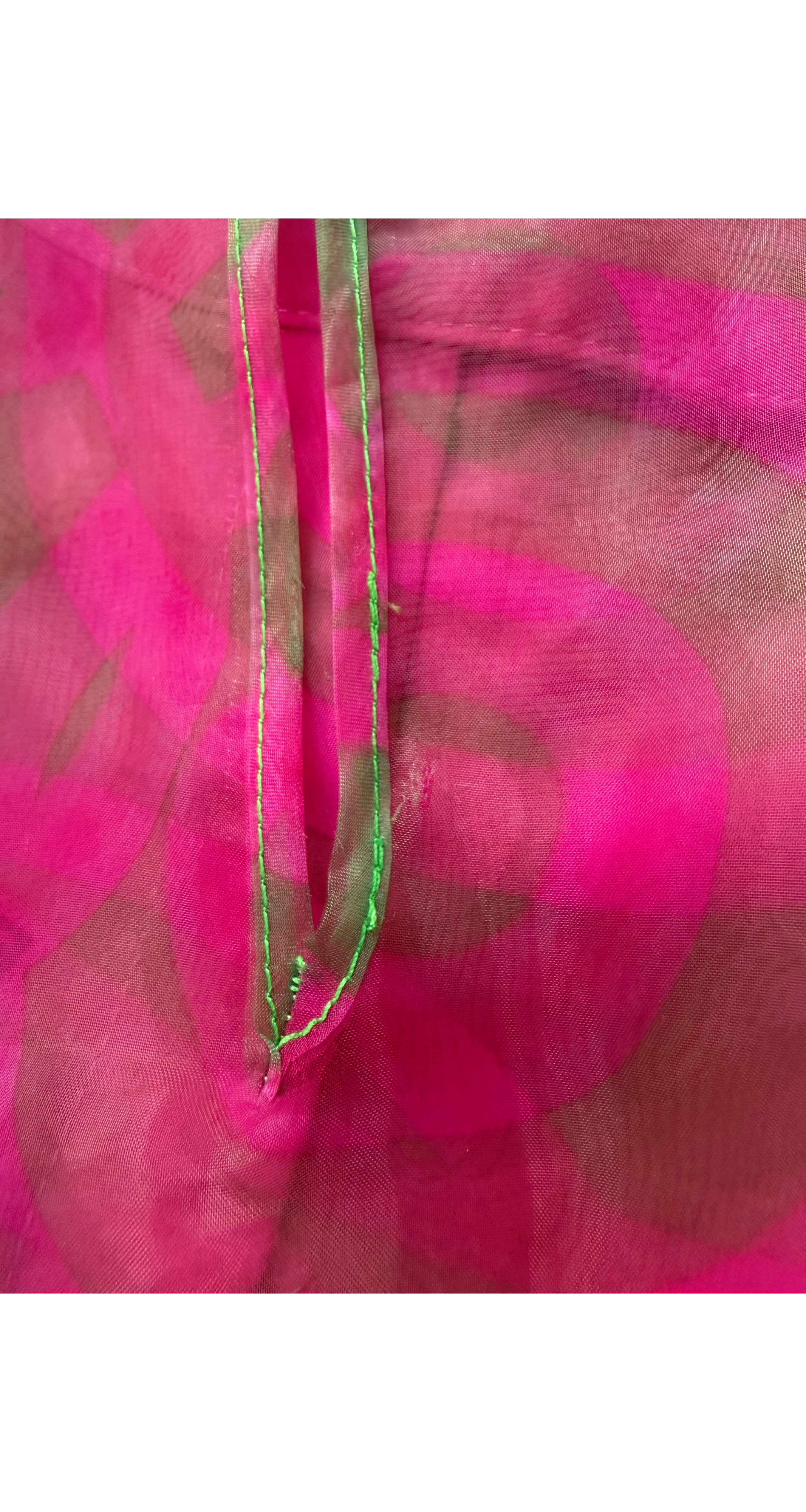 1990s Pink & Green Op Art Organza Top & Pants Set