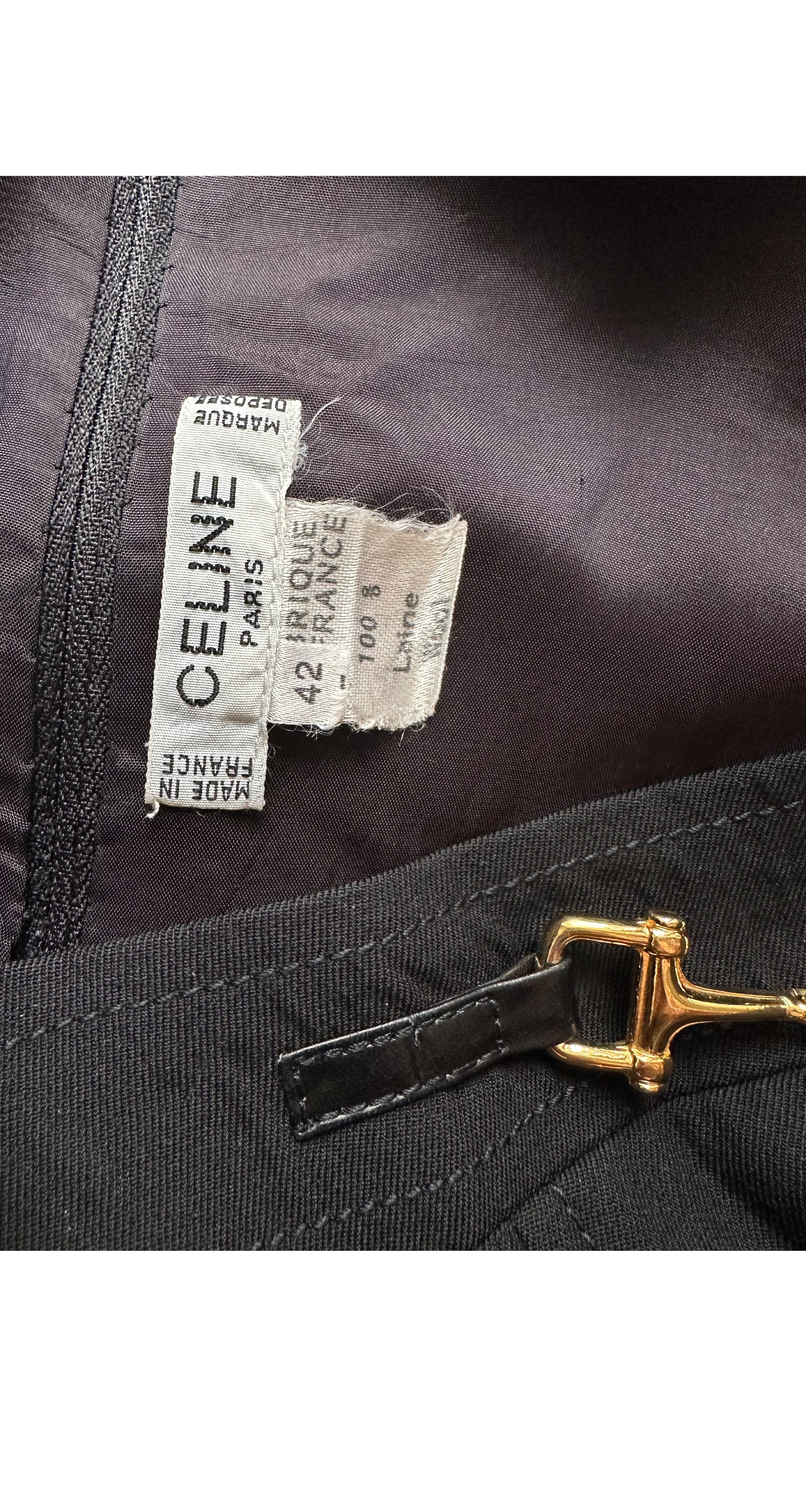 1980s Horsebit Black Wool Gabardine Pleated Skirt