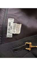 1980s Horsebit Black Wool Gabardine Pleated Skirt