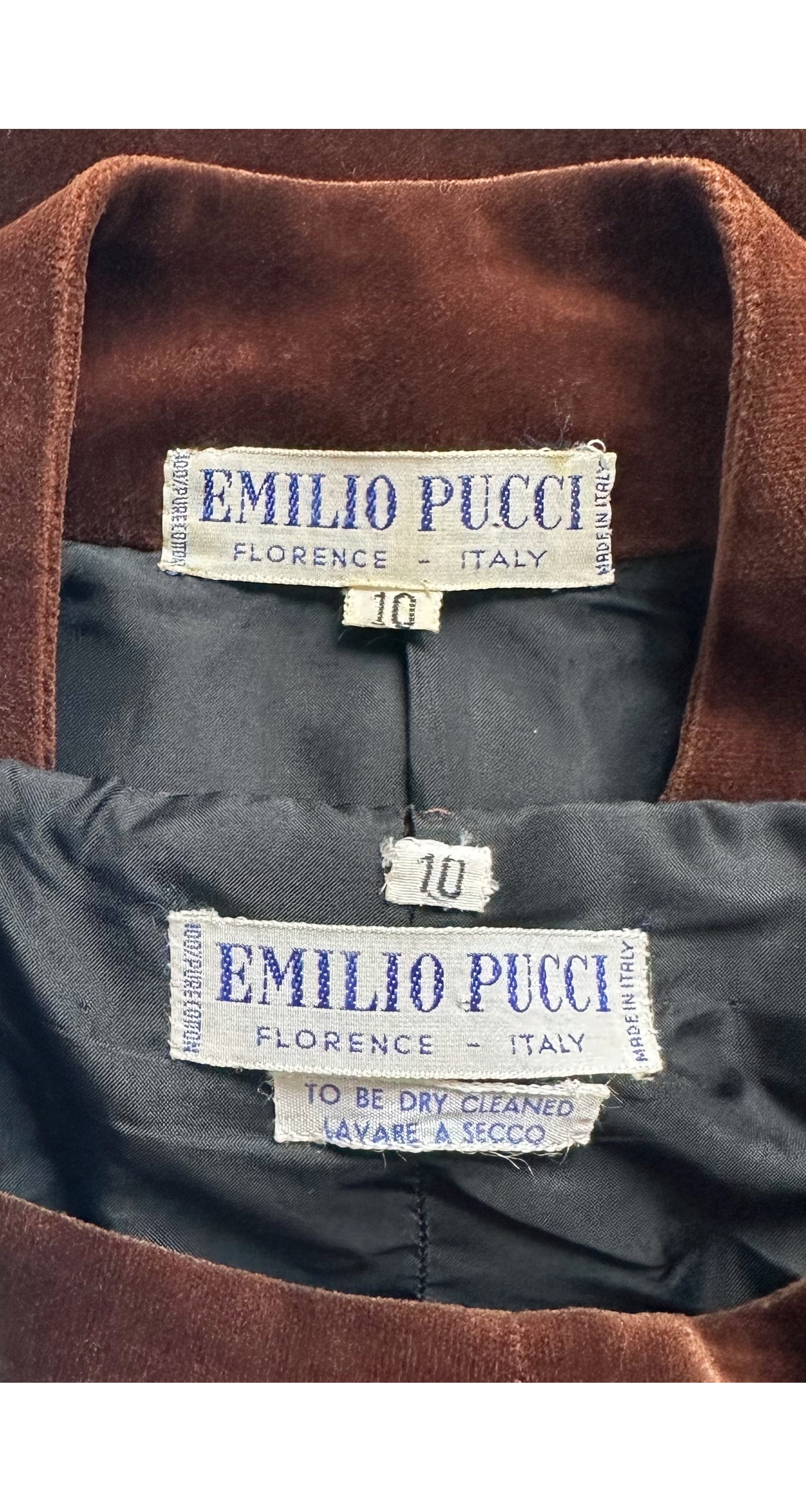 1960s Brown Cotton Velvet Frog Closure Pant Suit