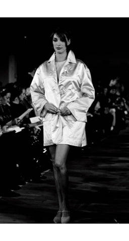 1991 Runway Pearl Silk Satin Lucite Toggle Coat