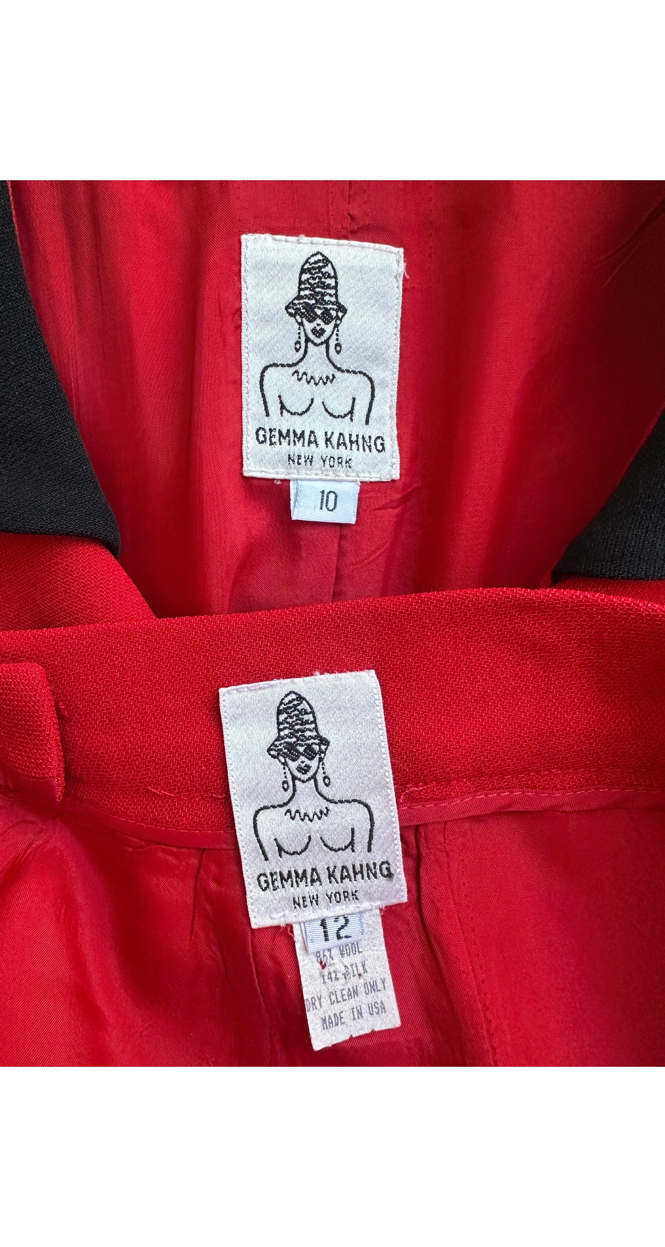 1990s Animal Novelty Print Red Wool Skirt Suit