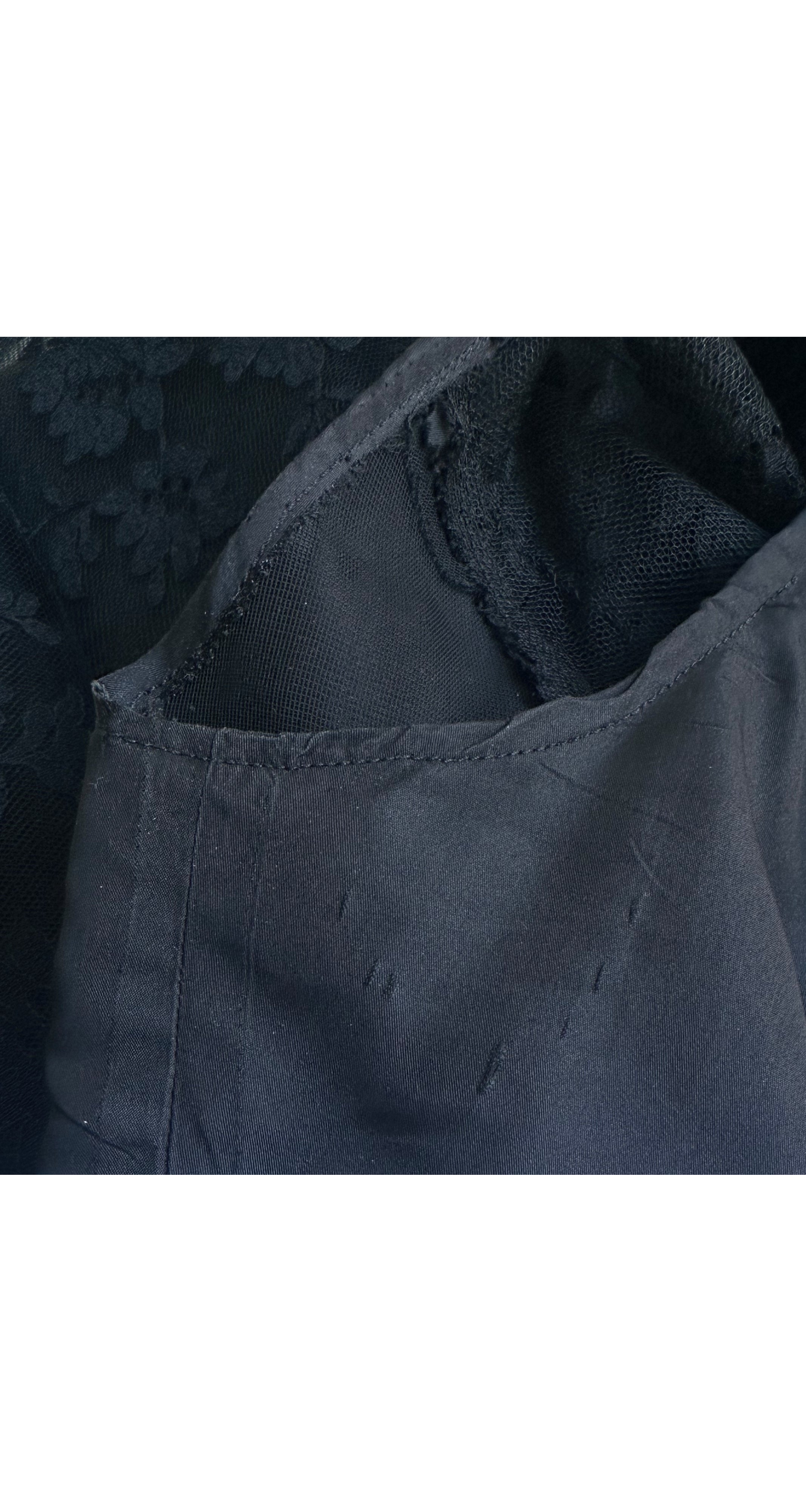 1950s Black Silk Taffeta & Lace Bustle Cocktail Dress