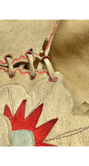 1970s Floral Appliqué Tan Suede Lace-Up Vest