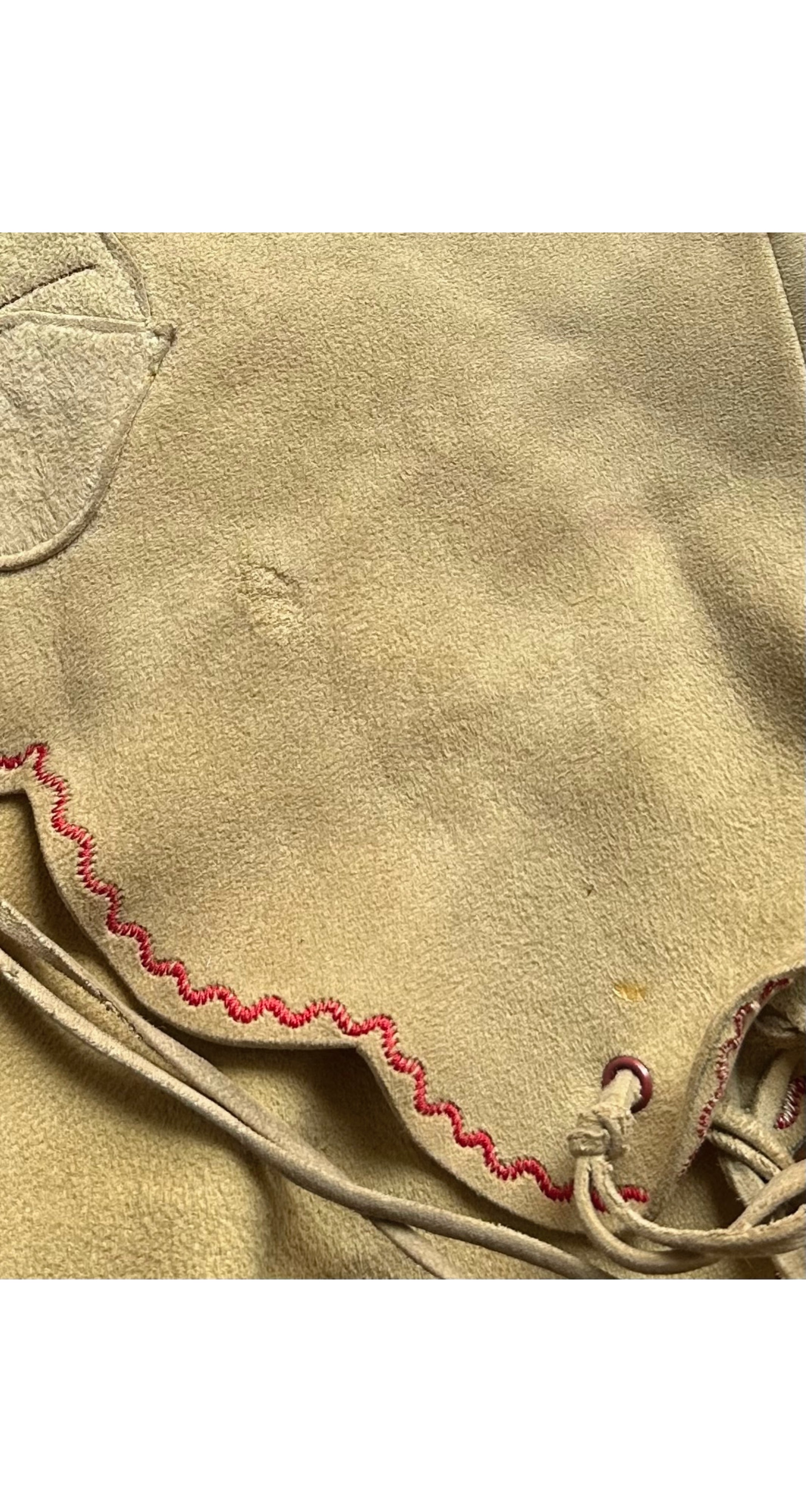 1970s Floral Appliqué Tan Suede Lace-Up Vest