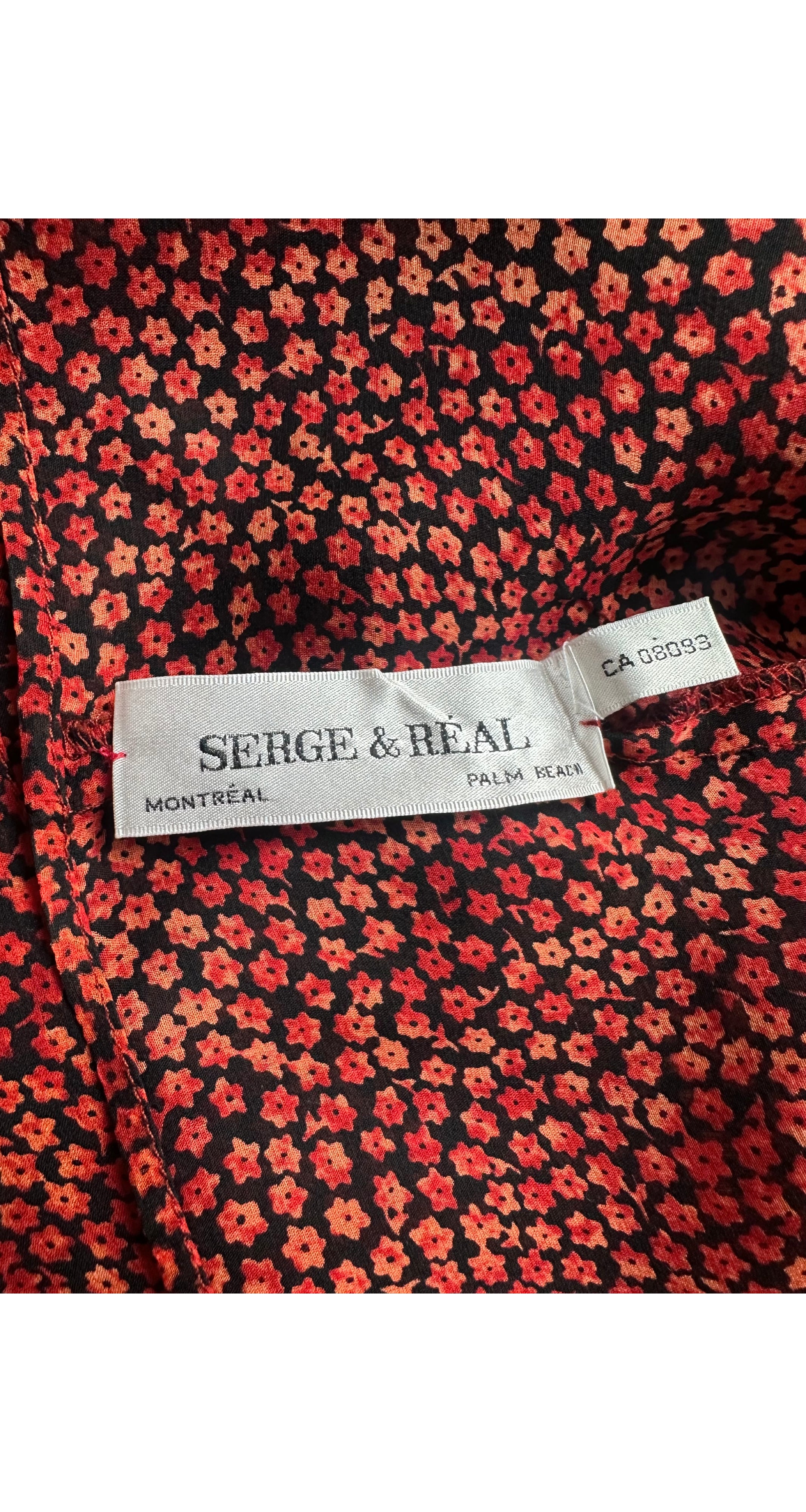 1980s Red Floral Silk Chiffon Pierrot Collar Blouse