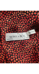 1980s Red Floral Silk Chiffon Pierrot Collar Blouse