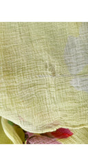 1930s Leaf Print Chartreuse Silk Chiffon Ruffle Collar Dress