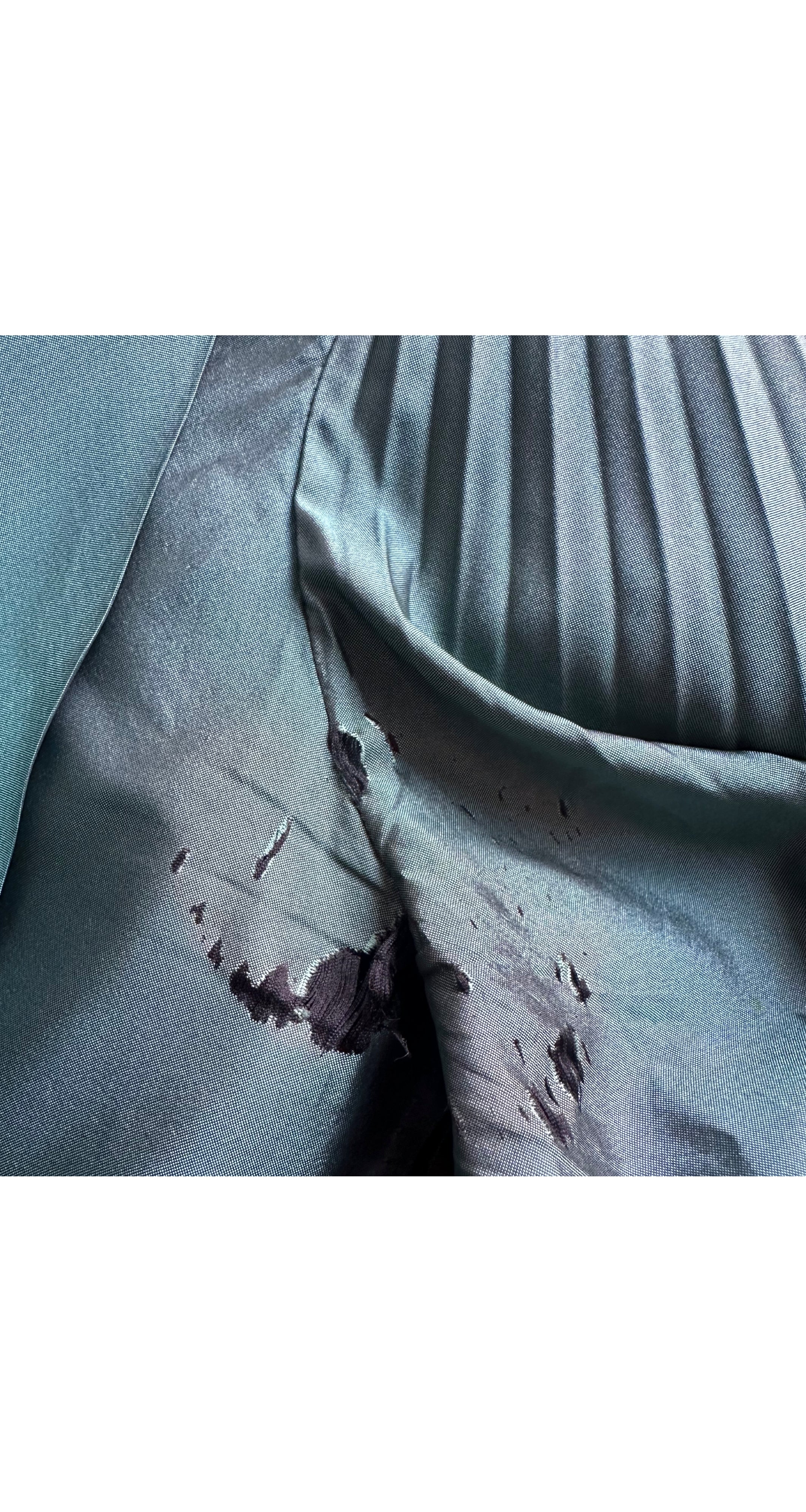 1980s Green Striped Silk Taffeta Puff Sleeve Evening Set