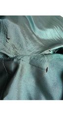 1980s Green Striped Silk Taffeta Puff Sleeve Evening Set