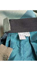 1980s Green Striped Silk Taffeta Puff Sleeve Evening Set