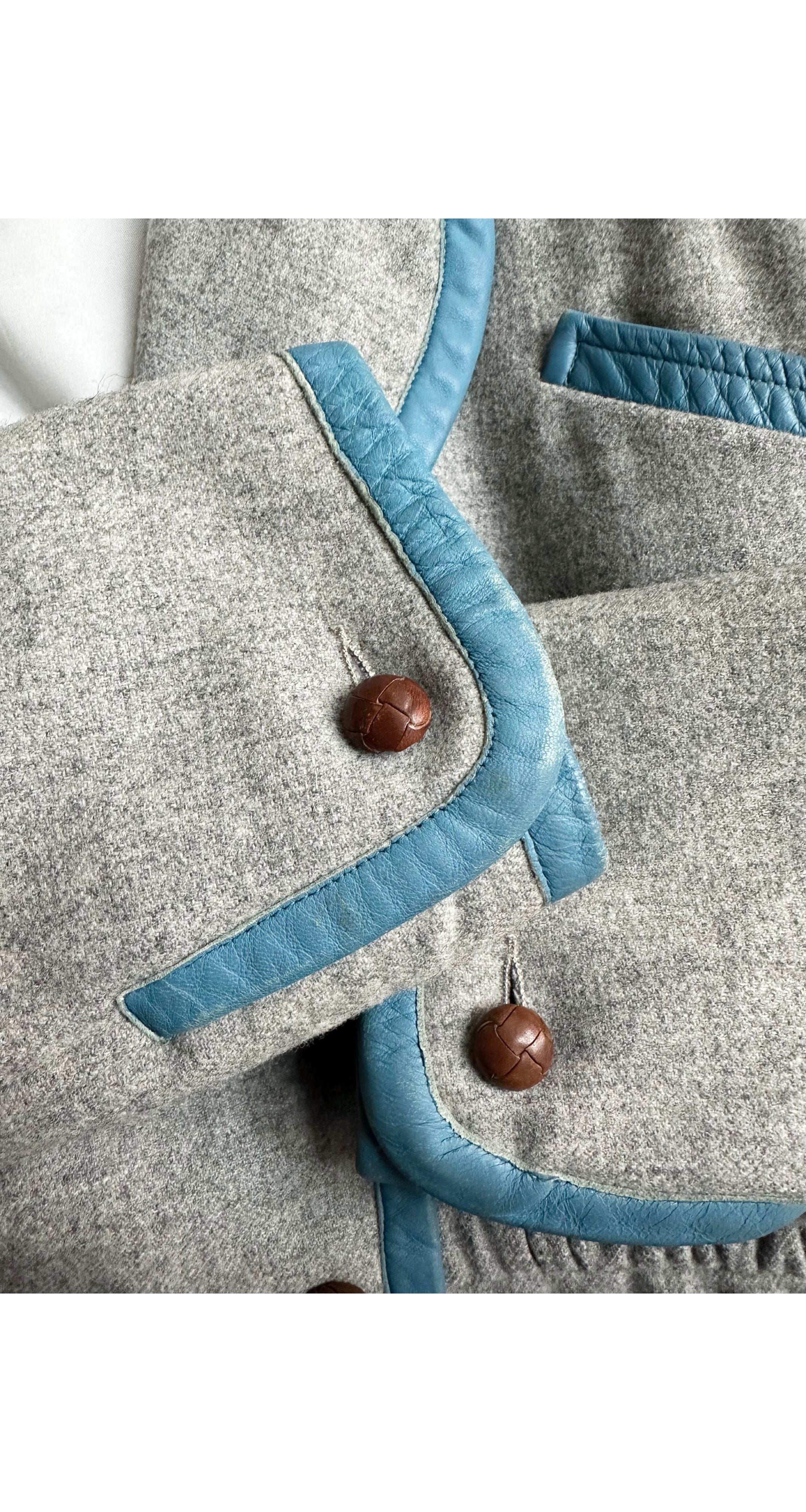 1983-84 F/W Gray Wool Blue Leather Trim Jacket