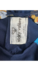 1970s Floral Patchwork Navy Jersey Maxi Dress