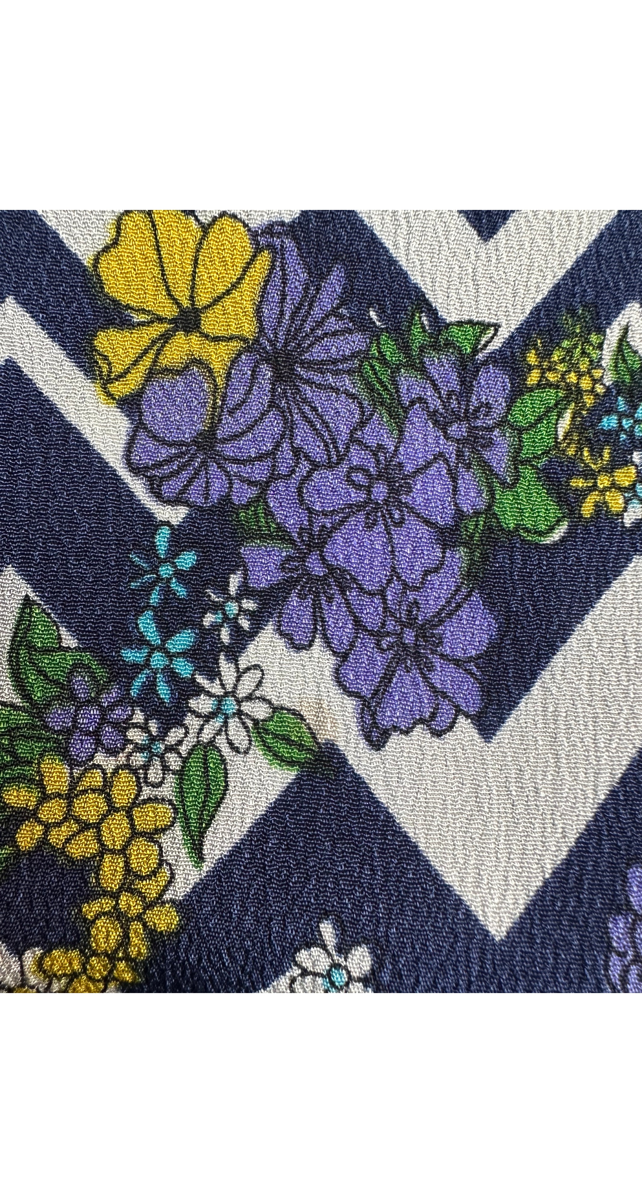 1970s Floral Patchwork Navy Jersey Maxi Dress