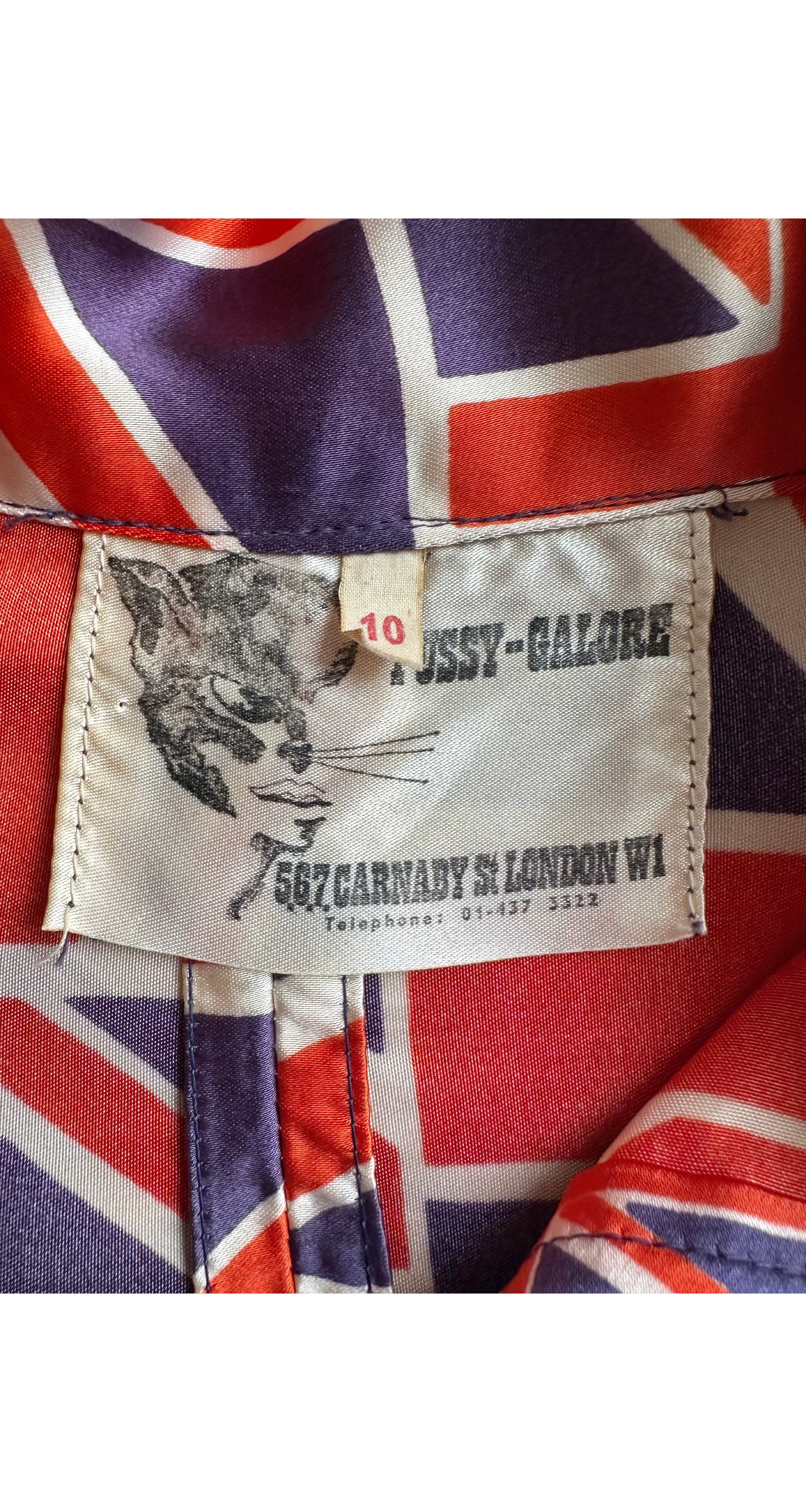 1971 Union Jack Print Satin Mini Shirt Dress