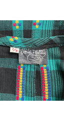 1971 S/S Teal Plaid Cotton Puff Shoulder Midi Dress