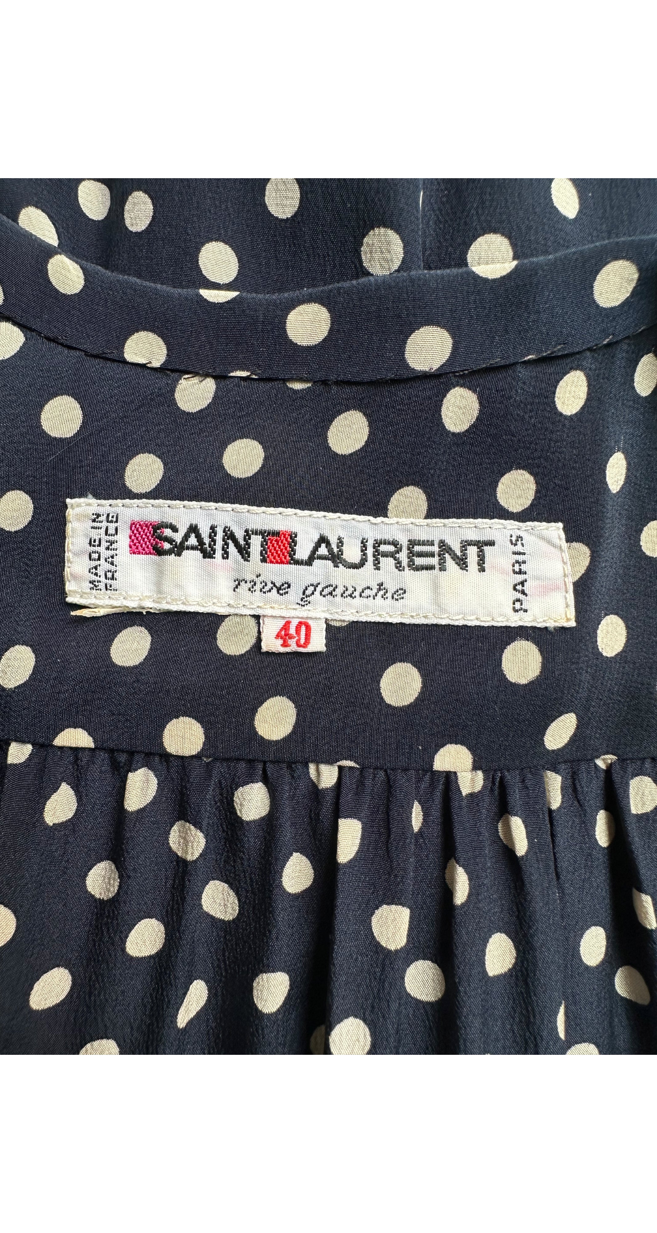 1984 S/S Polka Dot Navy Silk Double-Breasted Dress