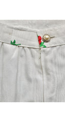 1980s Rose Print White Faille Skirt Suit