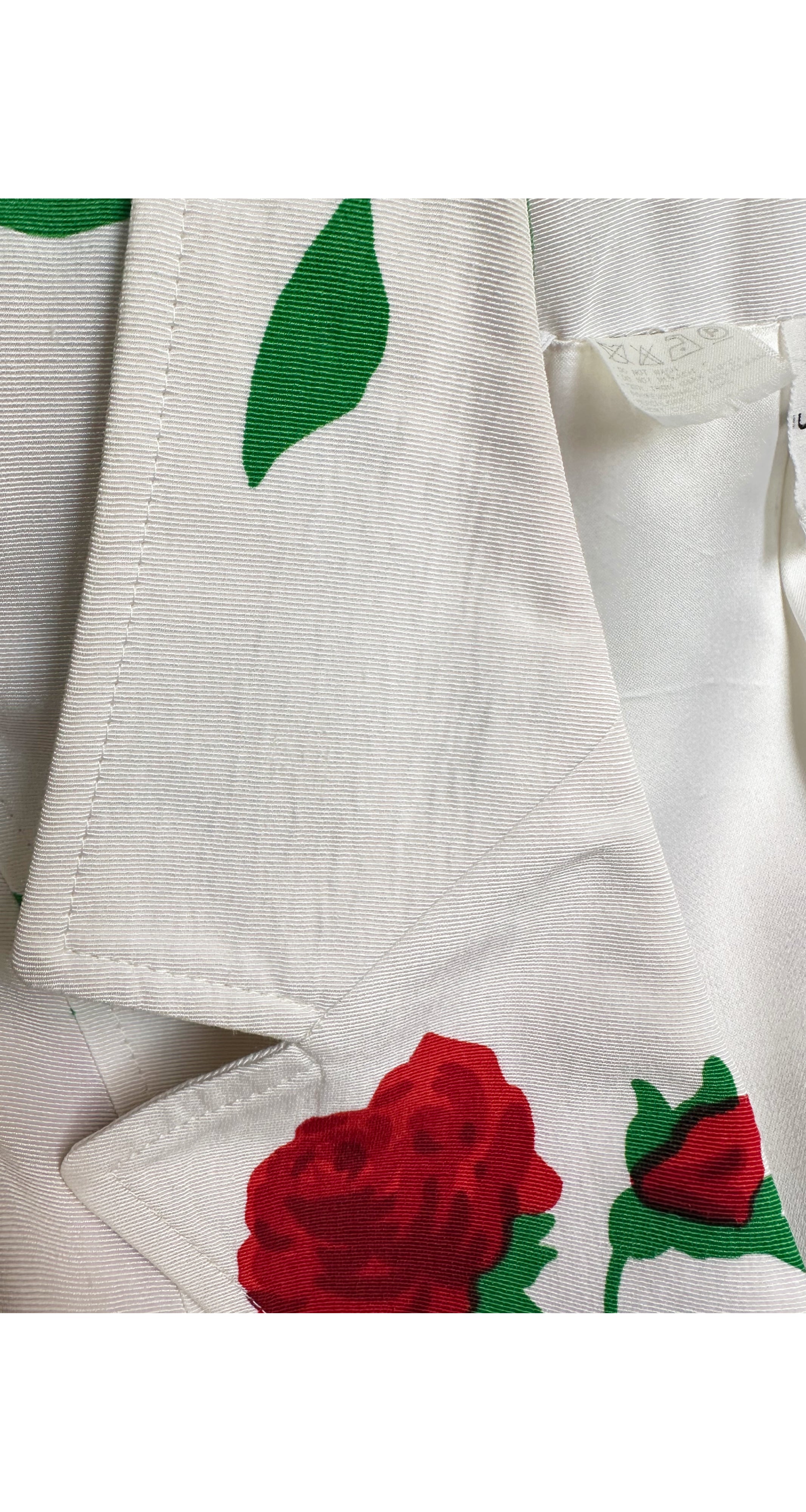 1980s Rose Print White Faille Skirt Suit
