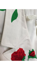 1980s Rose Print White Faille Skirt Suit