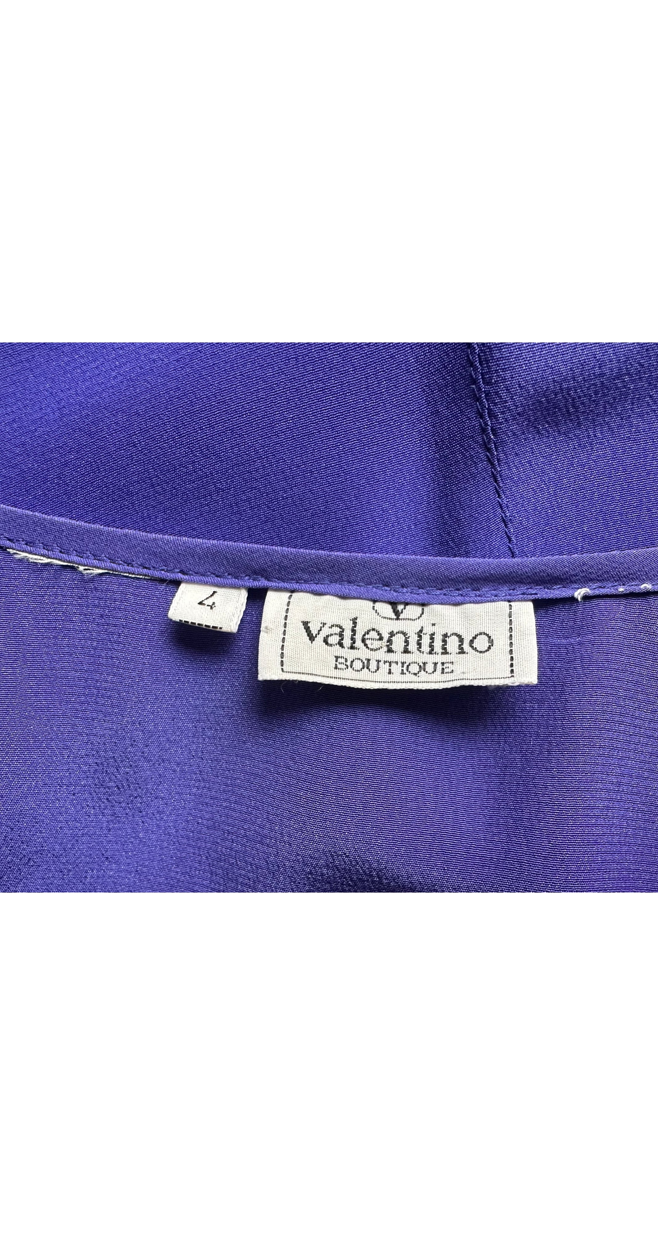 1990s Indigo Silk Tie V-Neck Short Sleeve Top
