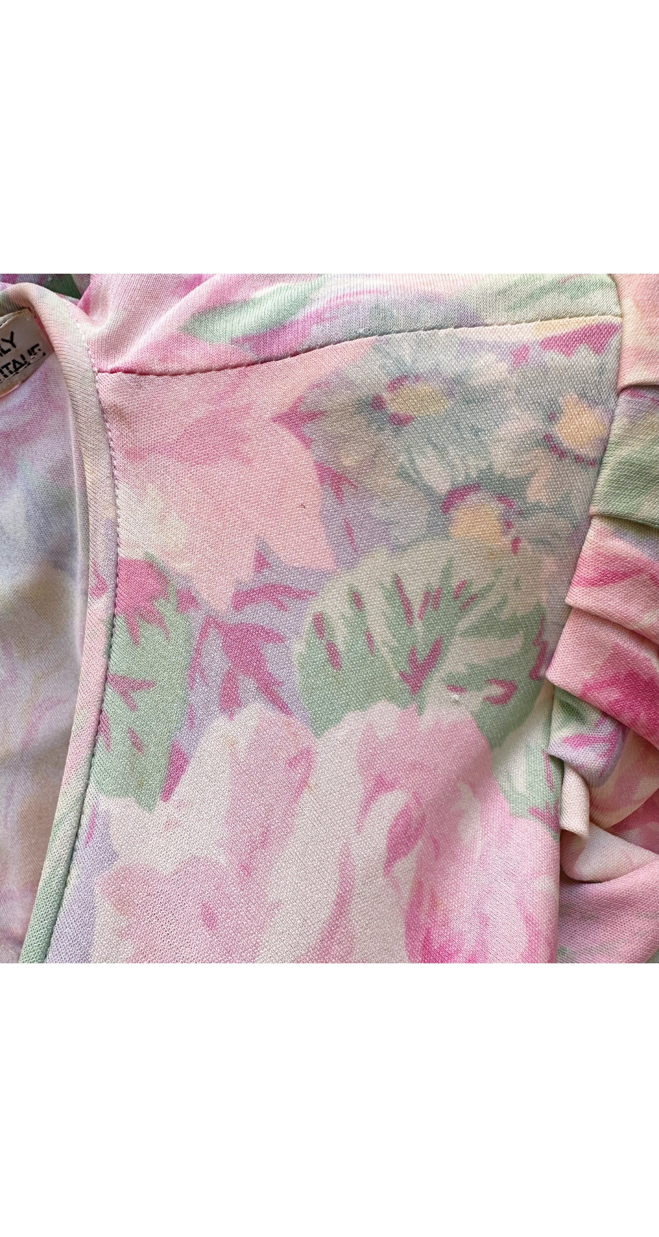 1988 S/S Floral Pastel Silk Jersey Ruched Dress