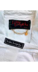 1990s Polka Dot White Cotton Lattice Sleeve Skirt Suit