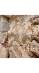 1950s Floral Gold Lace Puff Sleeve Cocktail Dress