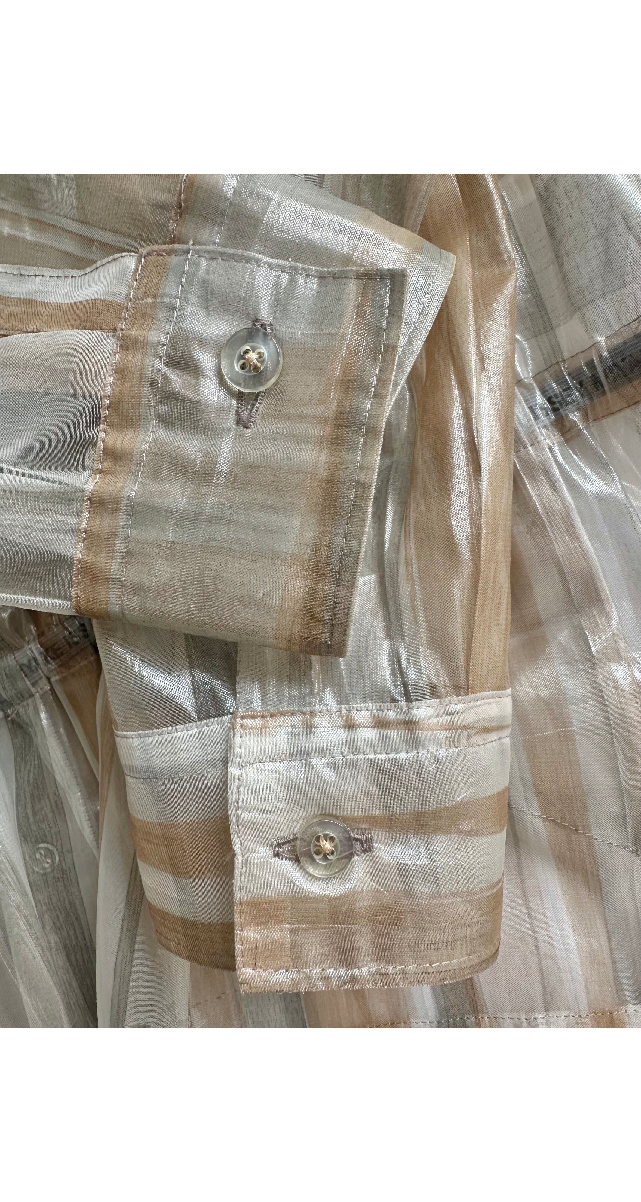 1996 S/S Transparent Metallic Striped Button-Up Top