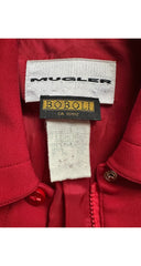 1990s Red Rayon "Mugler"-Buckle Belted Jacket