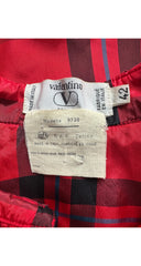 1980s Red Plaid Silk Taffeta Ruffle Collar Blouse