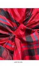 1980s Red Plaid Silk Taffeta Ruffle Collar Blouse