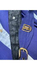 1980s Navy Cotton Logo Belt Shirt Dress