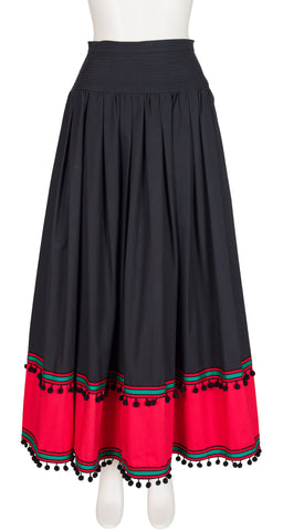 1977 S/S "Spanish Collection" Black Cotton Pom-Pom Circle Skirt