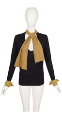 1980s Black Cashmere & Gold Metallic Tie-Neck Sweater