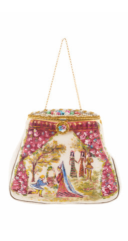1940s Fairy Tale Scene Hand-Painted Beaded Evening Bag