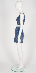 1990s Blue Floral Cotton Bustier Crop Top & Shorts Set