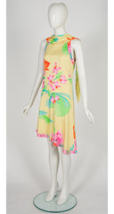 2001 S/S Floral Yellow Silk Jersey Asymmetrical Dress