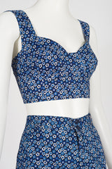 1990s Blue Floral Cotton Bustier Crop Top & Shorts Set