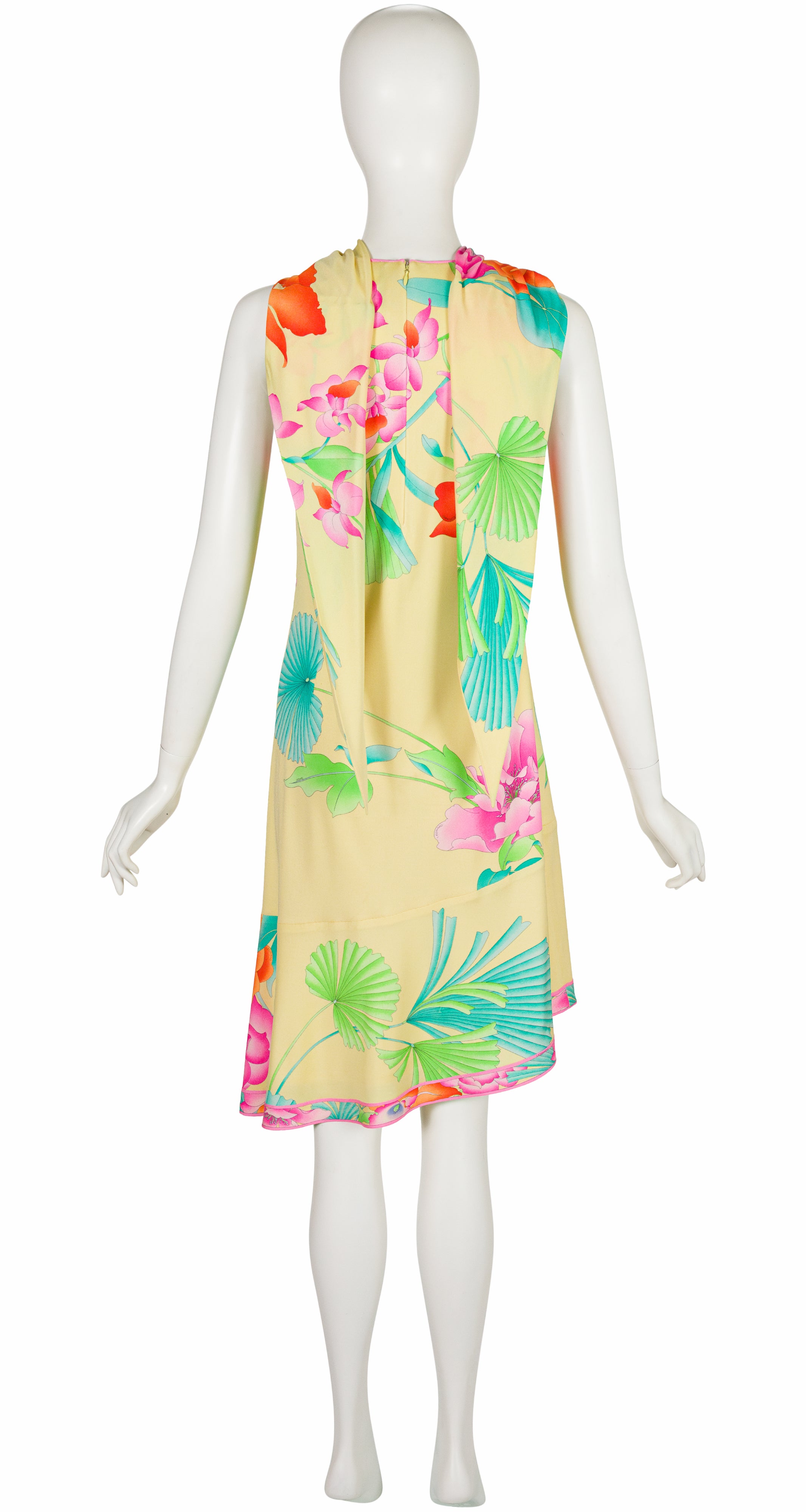 2001 S/S Floral Yellow Silk Jersey Asymmetrical Dress